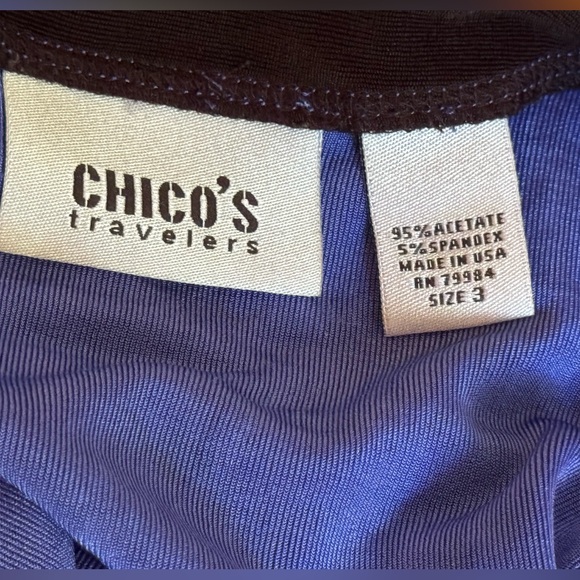 CHICO’S Tanzanite “Travel” Tunic with black piping & buttons Size 3 Excellent - Picture 5 of 6